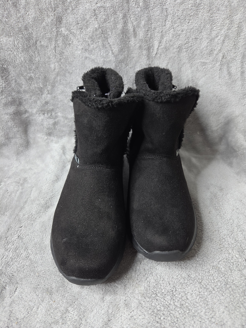 Women’s Black Ankle Boots Faux Suede Fur Lined Winter Booties Comfort Size 7.5